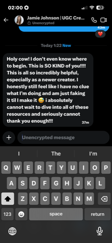 Jamie's DM: Holy cow this is so incredibly helpful