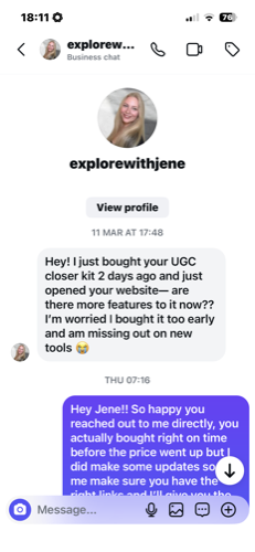 Jen E DM: I just bought your UGC closer kit